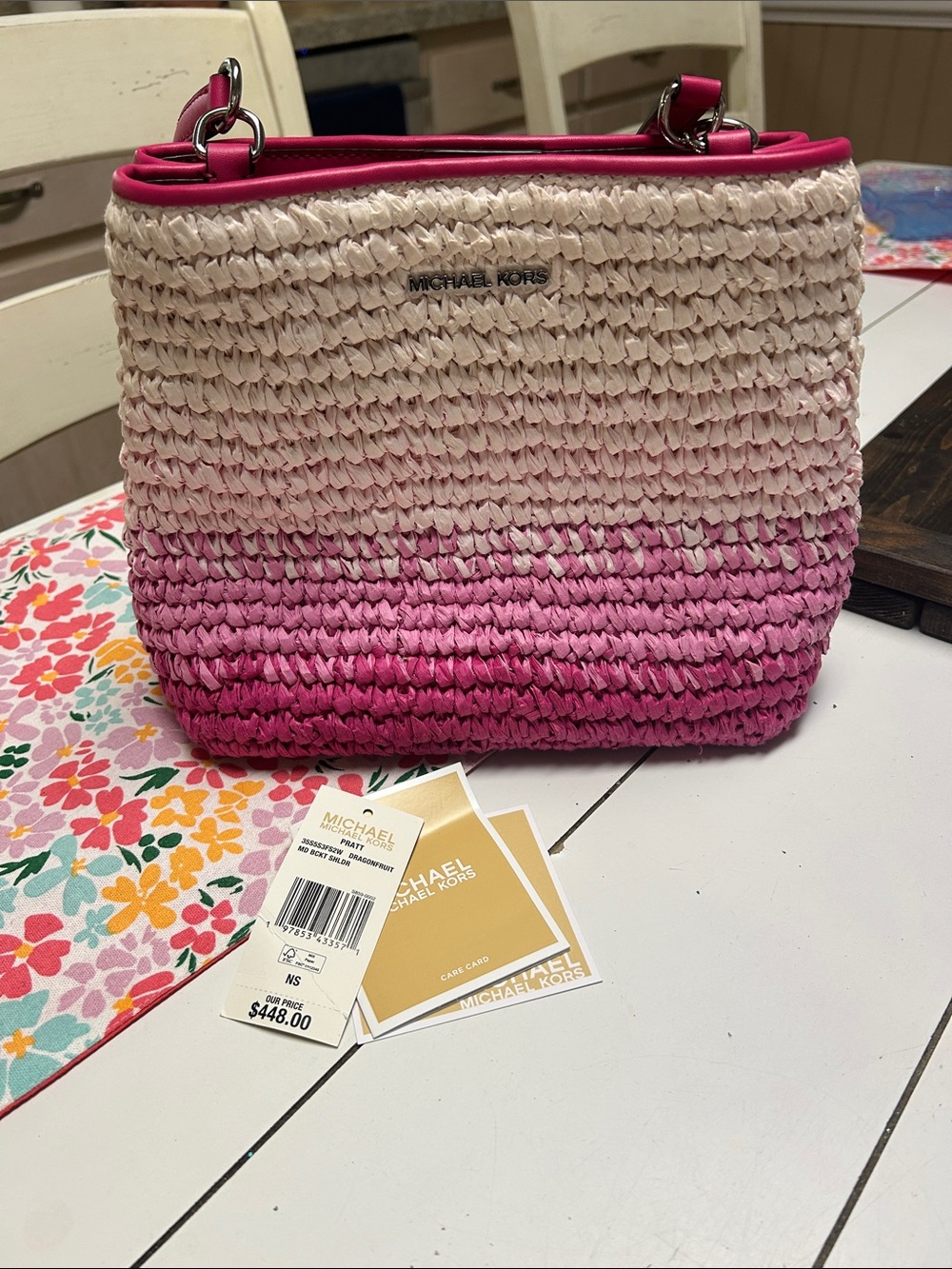 Michael Kors Pink Ombre Woven Shoulder Bag